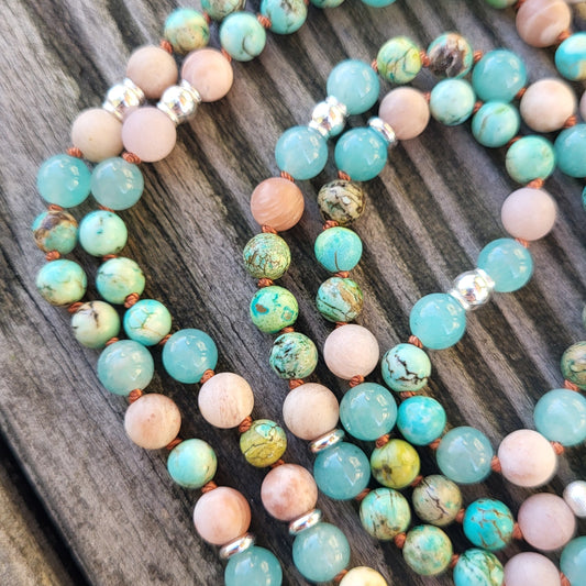 Lange Halskette Türkis Howlith / Amazonit / Mondstein
