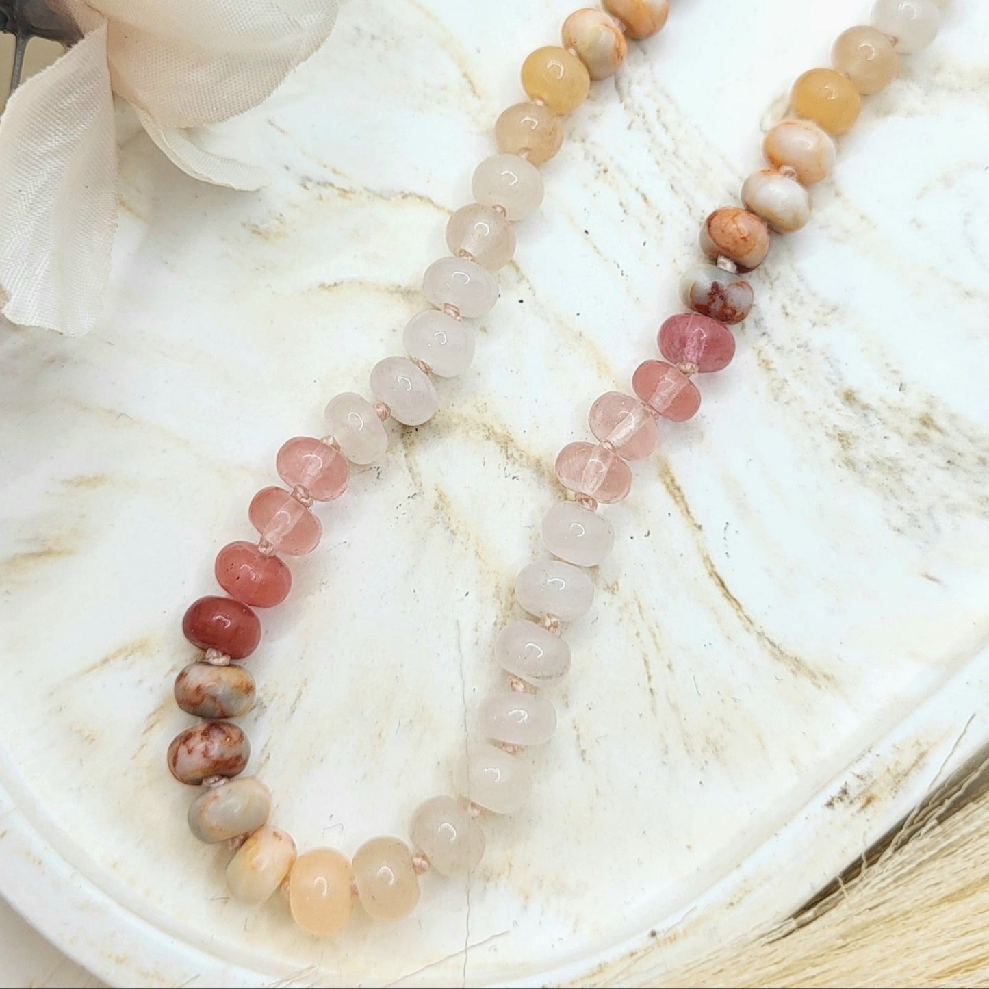 Kurze Halskette Rosenquarz, Aventurin, Quarz, Jaspis