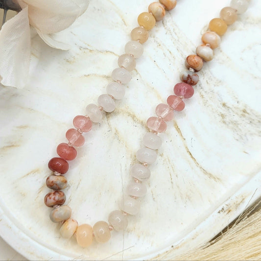 Kurze Halskette Rosenquarz, Aventurin, Quarz, Jaspis