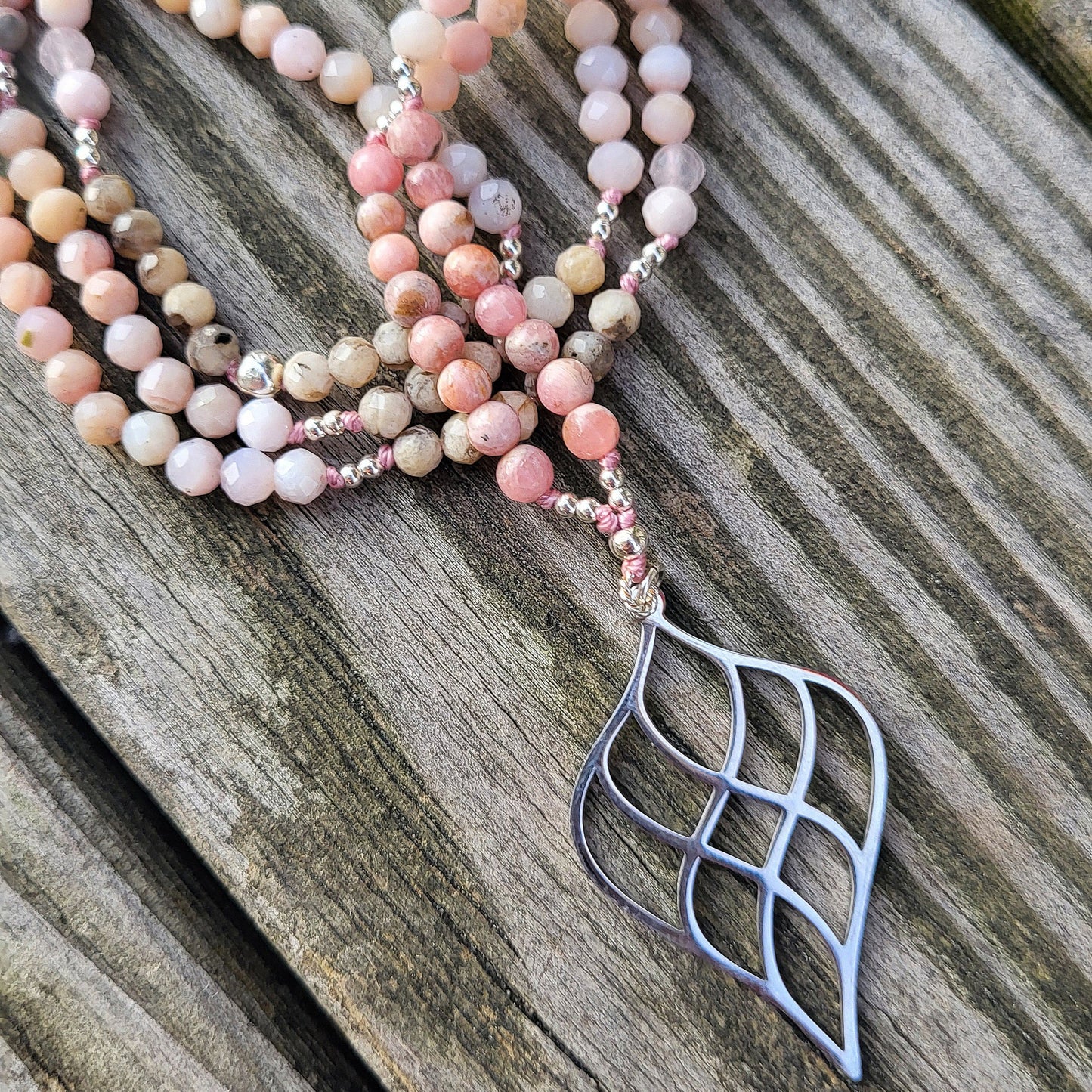 Lange Halskette Rosenquarz / Andenopal / Jaspis