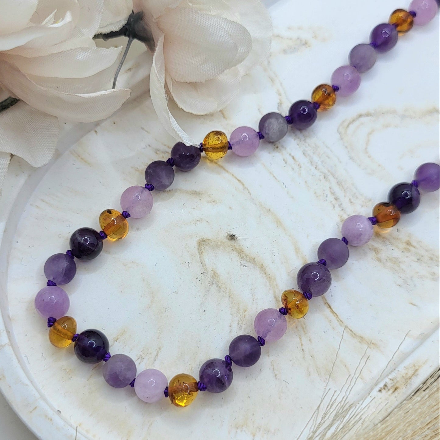 Babyhalskette Amethyst/ Bernstein