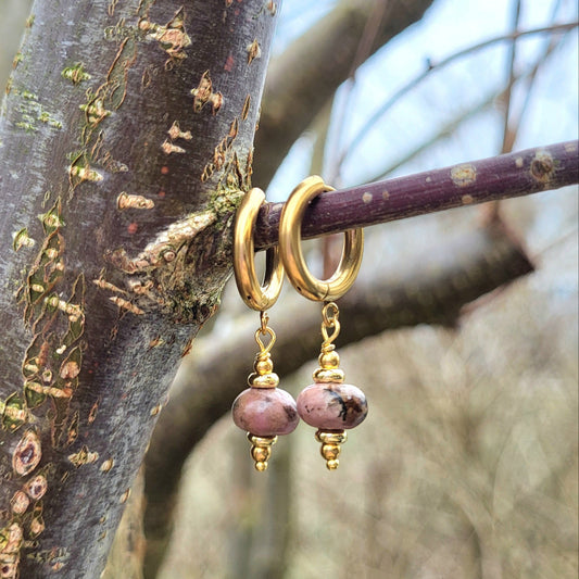 Creolen Rhodonit vergoldet