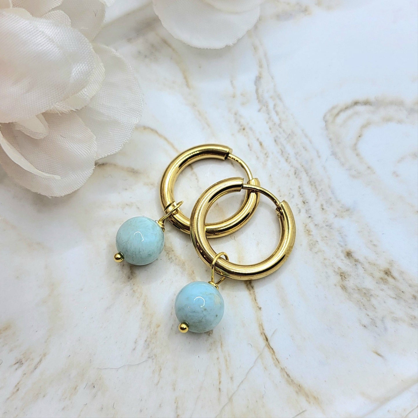 Creolen Larimar vergoldet