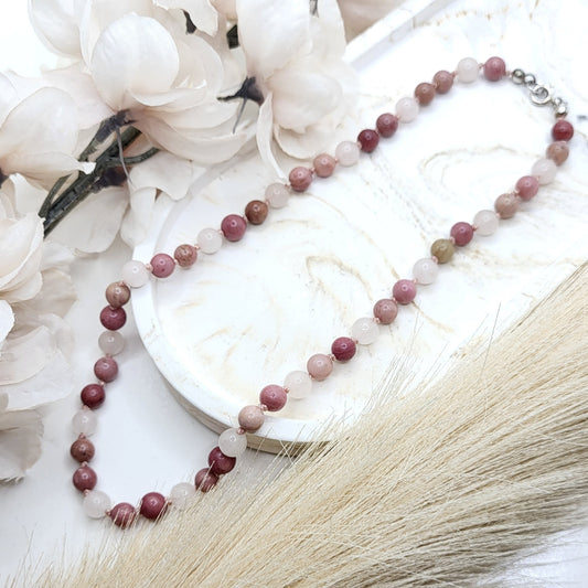 Kinderhalskette Rhodonit / Rosenquarz