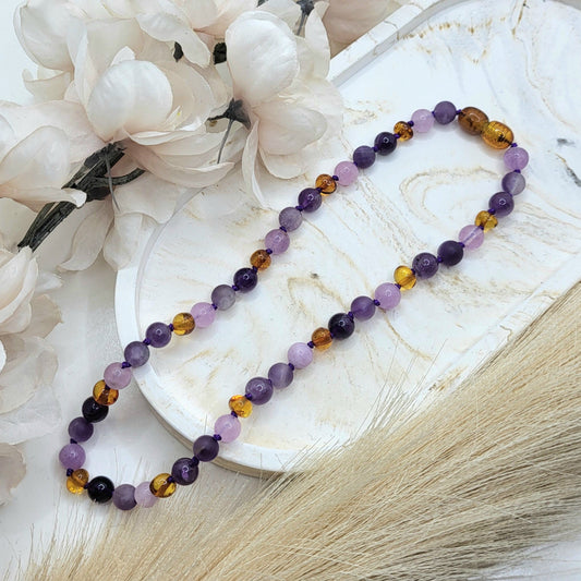 Babyhalskette Amethyst/ Bernstein
