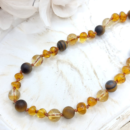 Baby- Kinderhalskette Citrin/ Tigerauge/ Bernstein