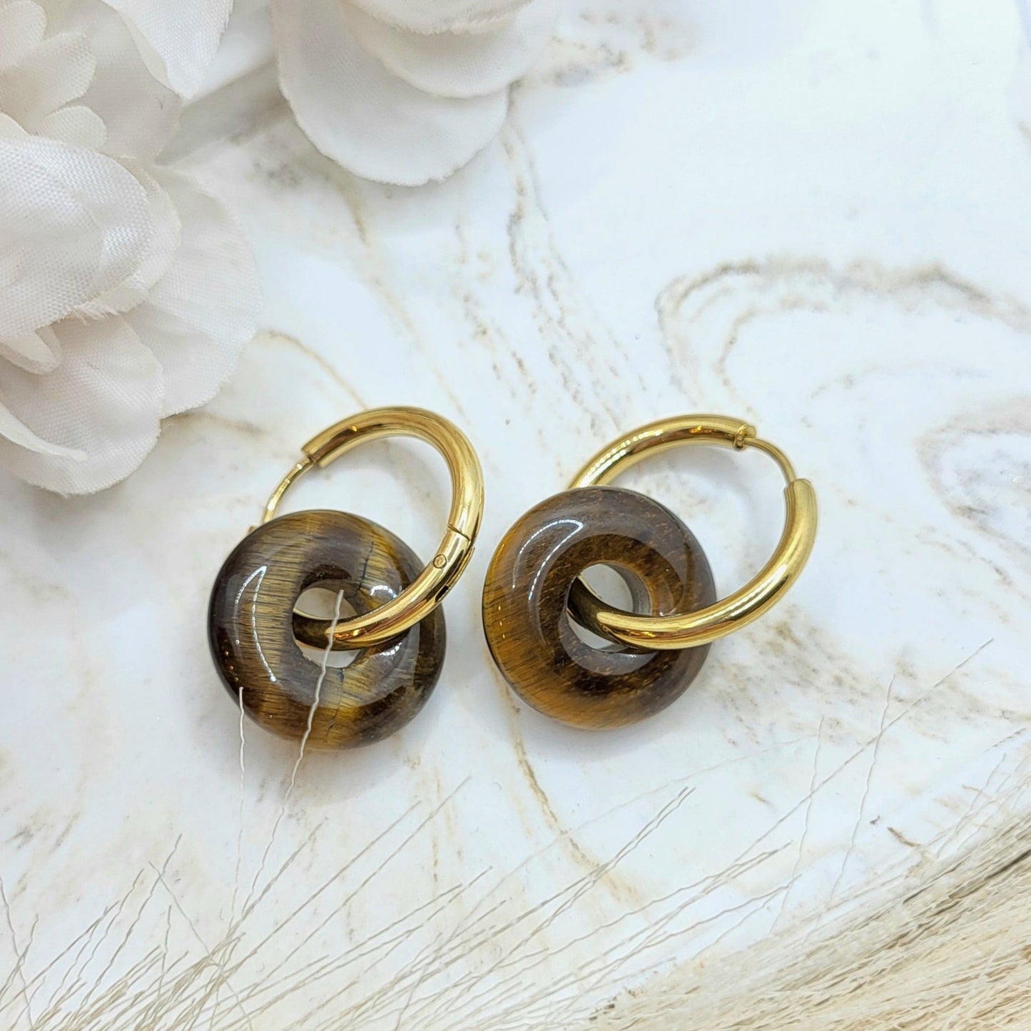 Creolen Tigerauge vergoldet