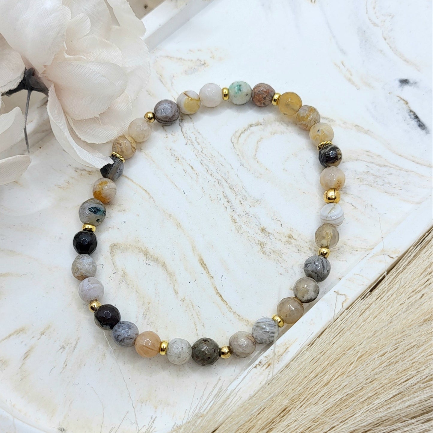 Armband Bambus Achat vergoldet (6mm)