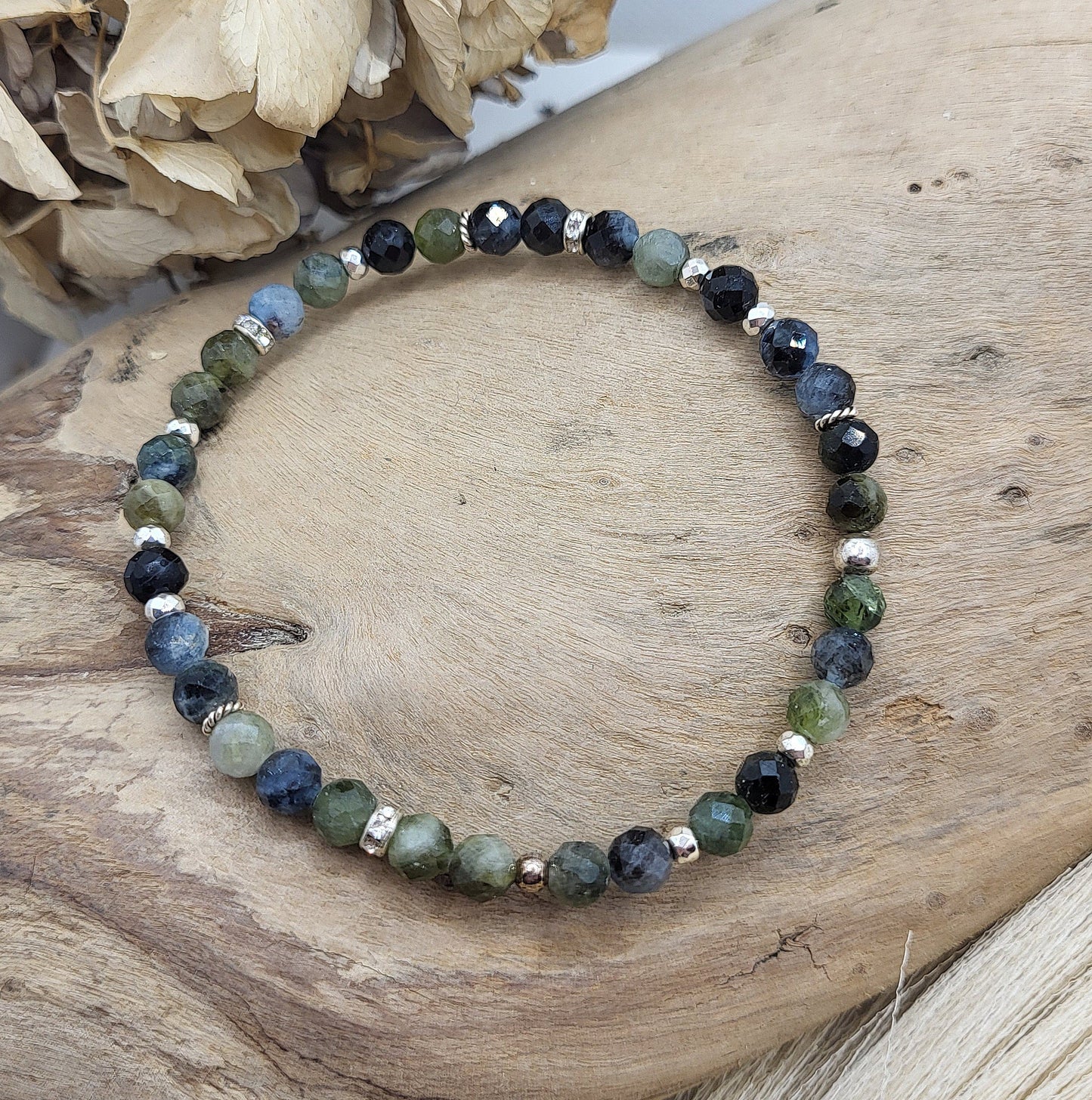 Armband blau /grüner Aquamarin (5mm) Gr. S