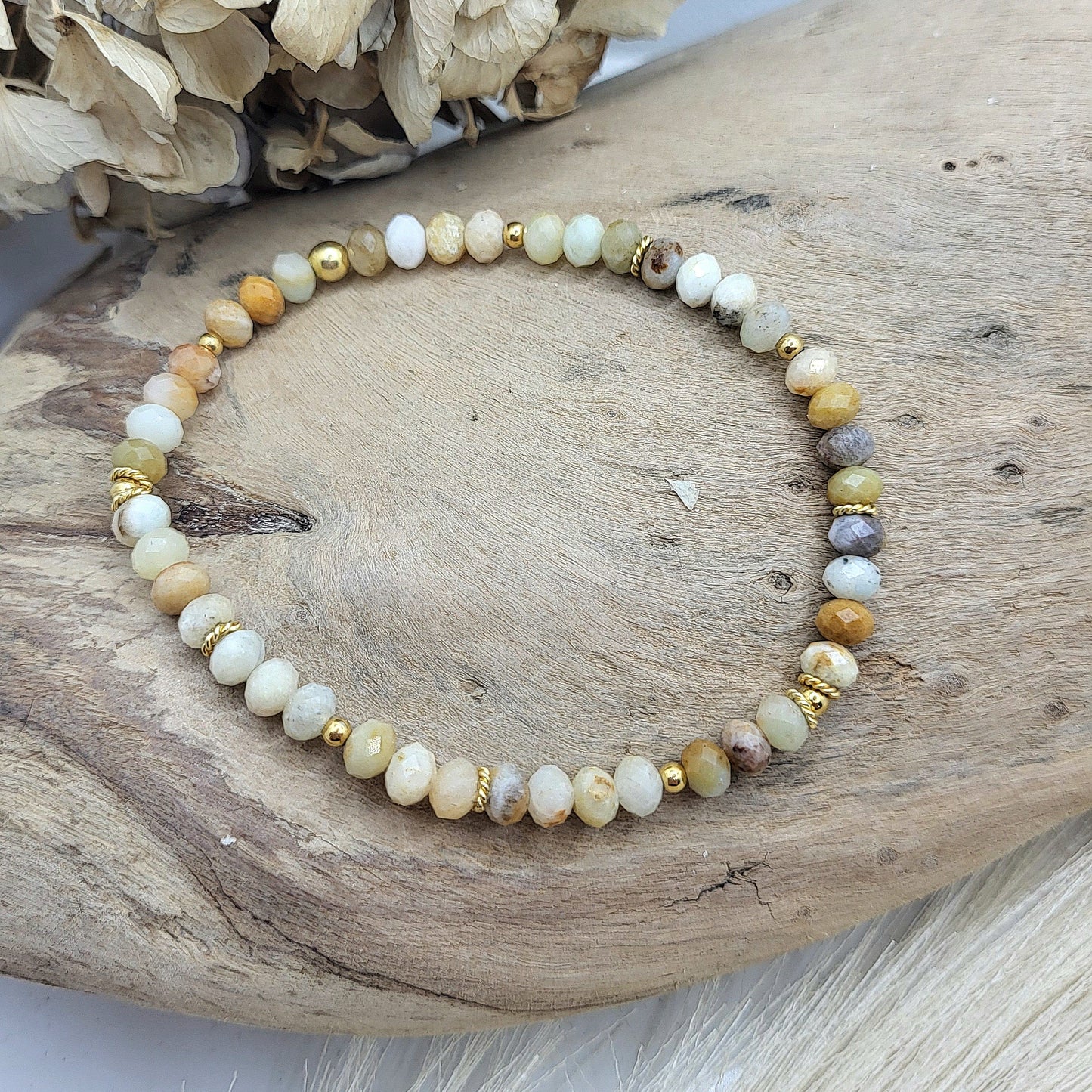 Armband Amazonit fac. (6mm)gold Gr. S