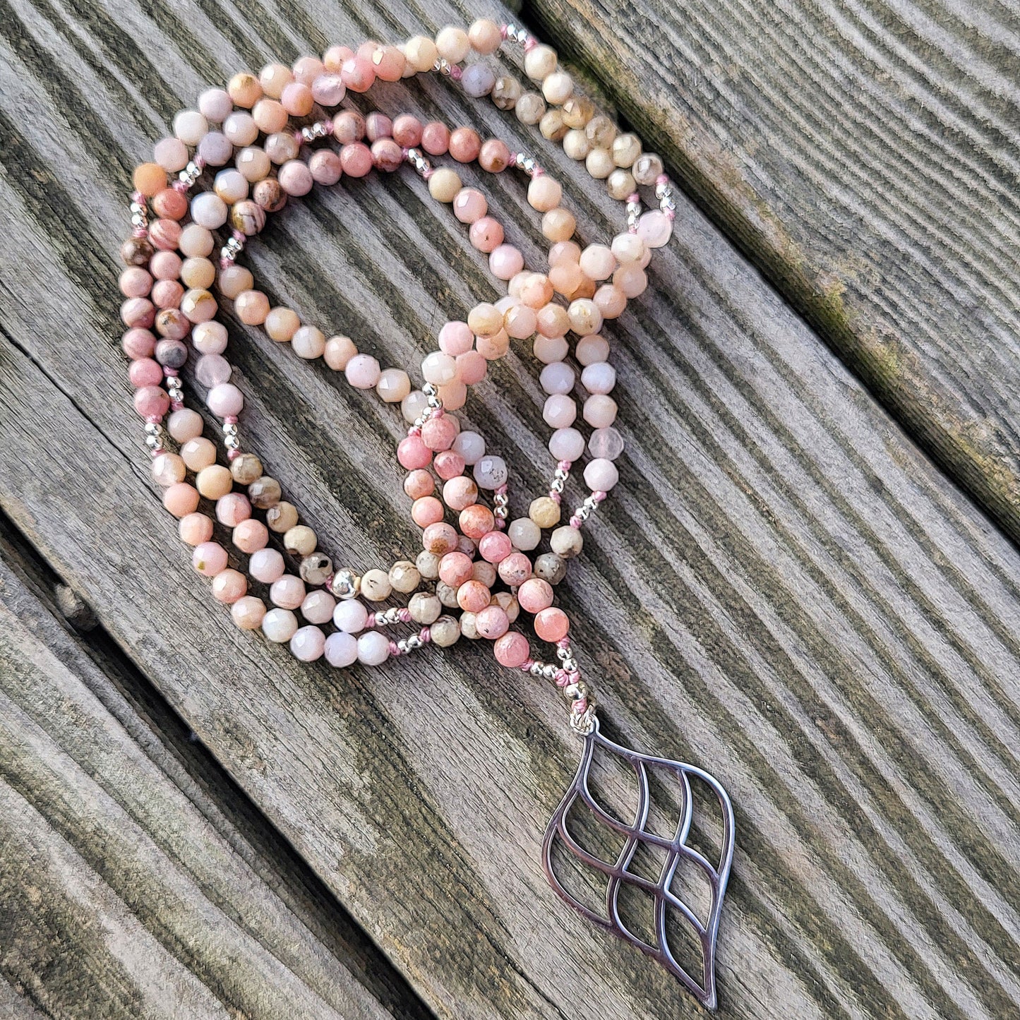 Lange Halskette Rosenquarz / Andenopal / Jaspis