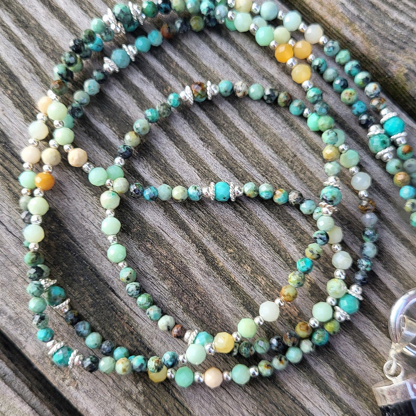 Lange Halskette Turmalin/ Türkis / Chrysopras