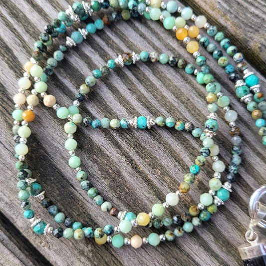 Lange Halskette Turmalin/ Türkis / Chrysopras