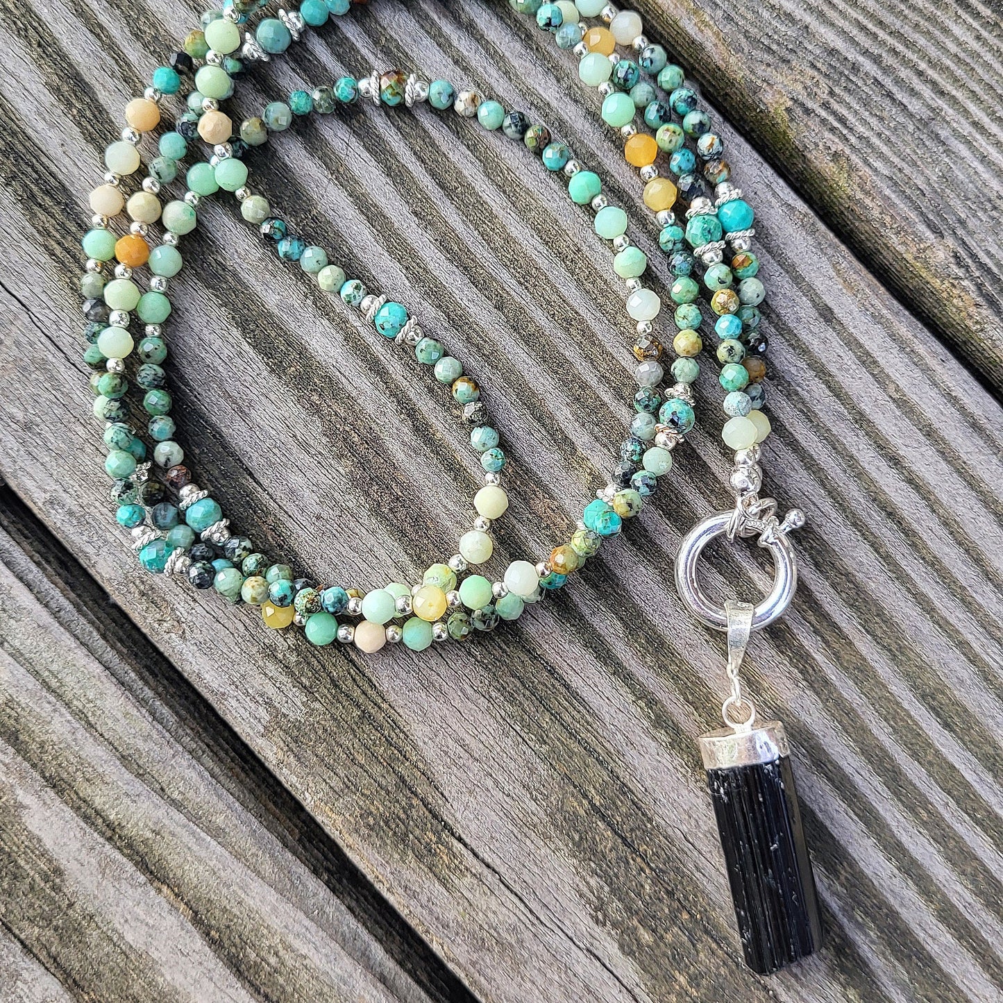 Lange Halskette Turmalin/ Türkis / Chrysopras