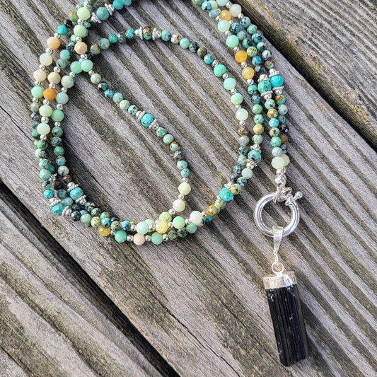 Lange Halskette Turmalin/ Türkis / Chrysopras