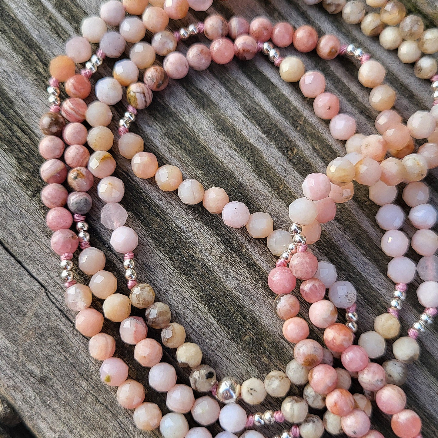 Lange Halskette Rosenquarz / Andenopal / Jaspis